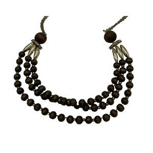 Necklace Wooden Multistrand Beaded Vintage Boho Gold Tone Tribal Statement